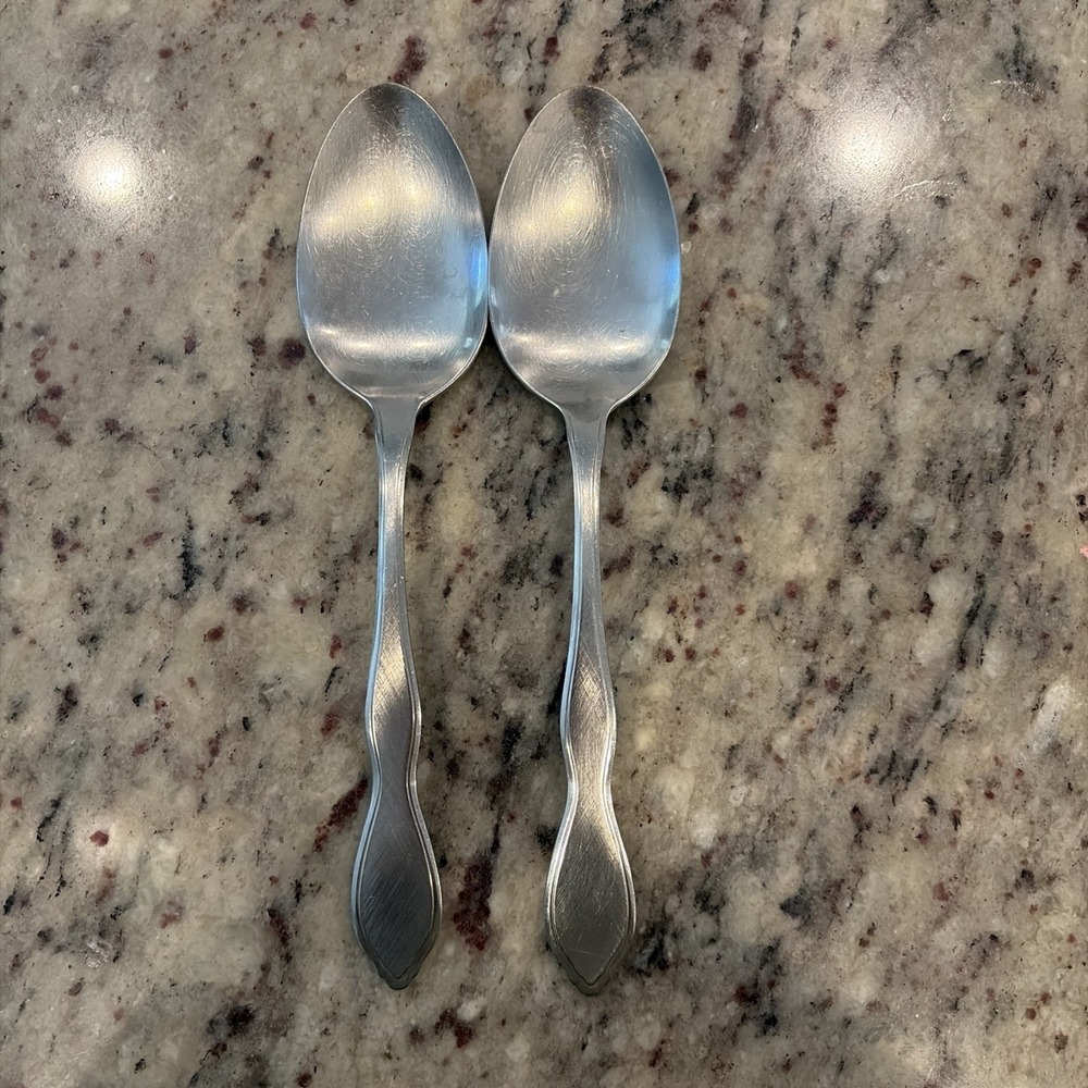 Set of 2 Oneida 1881 Rogers Twilight Burnished Stainless Serving Spoons 8.25"